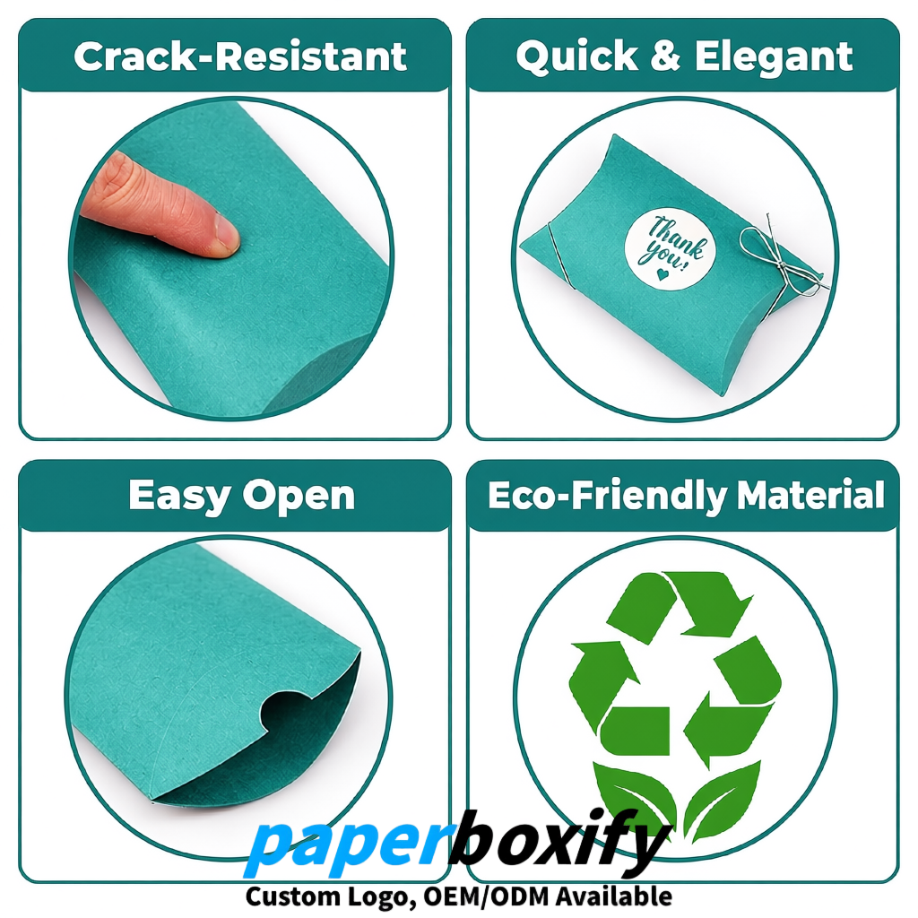 Bulk Teal Kraft Pillow Gift Boxes with Ties 4.7x3x1 inch for Candy & Favors