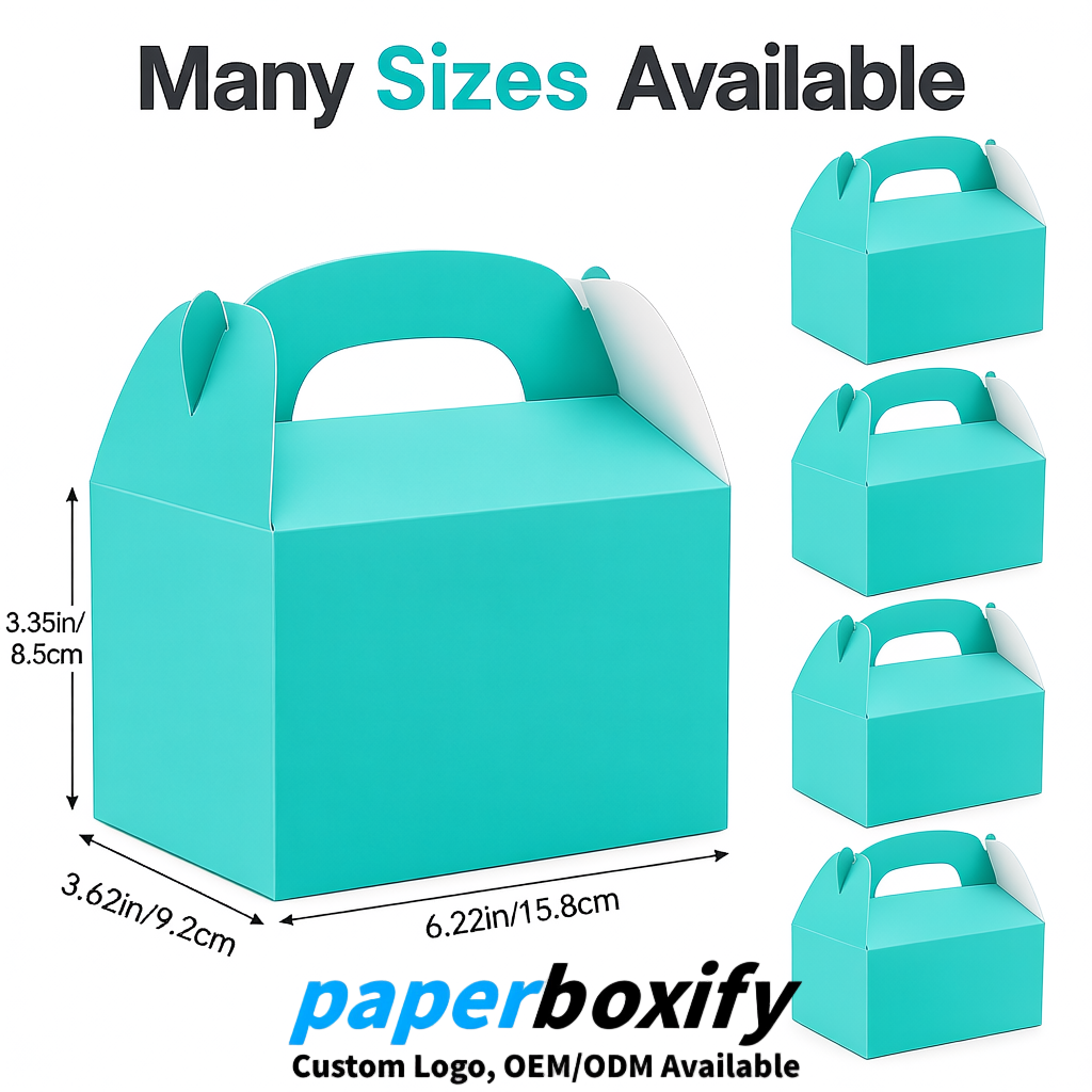 Turquoise Gable Boxes with Handles 6.22x3.35x3.62 inch Kraft Paper Party Favors Boxes in Bulk