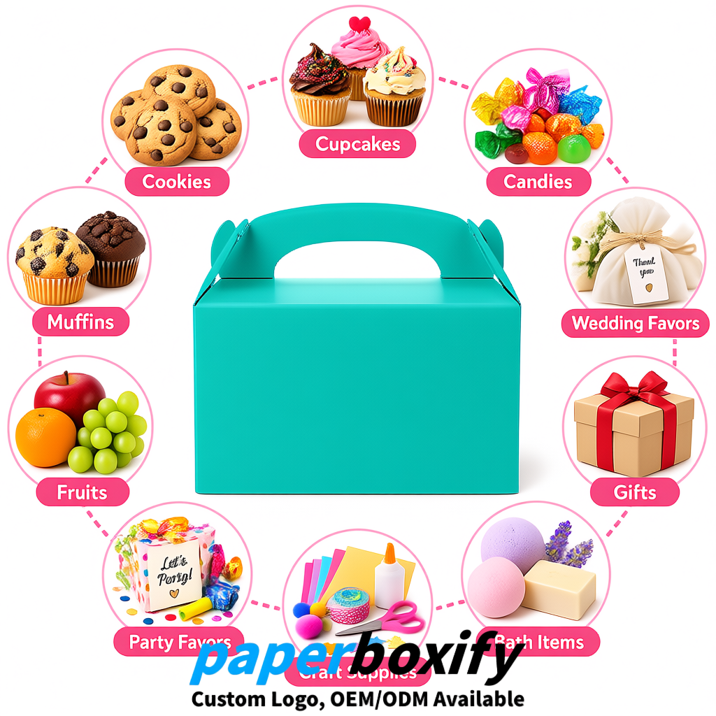 Turquoise Gable Boxes with Handles 6.22x3.35x3.62 inch Kraft Paper Party Favors Boxes in Bulk Turquoise Gable Boxes with Handles 6.22x3.35x3.62 inch Kraft Paper Party Favors Boxes in Bulk