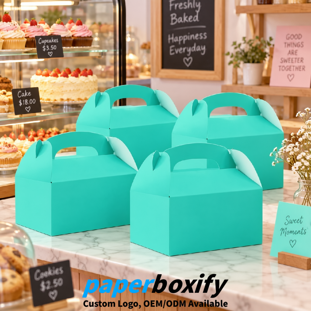 Turquoise Gable Boxes with Handles 6.22x3.35x3.62 inch Kraft Paper Party Favors Boxes in Bulk