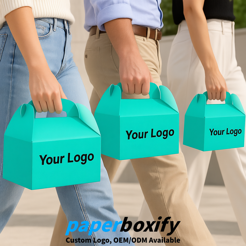 Turquoise Gable Boxes with Handles 6.22x3.35x3.62 inch Kraft Paper Party Favors Boxes in Bulk