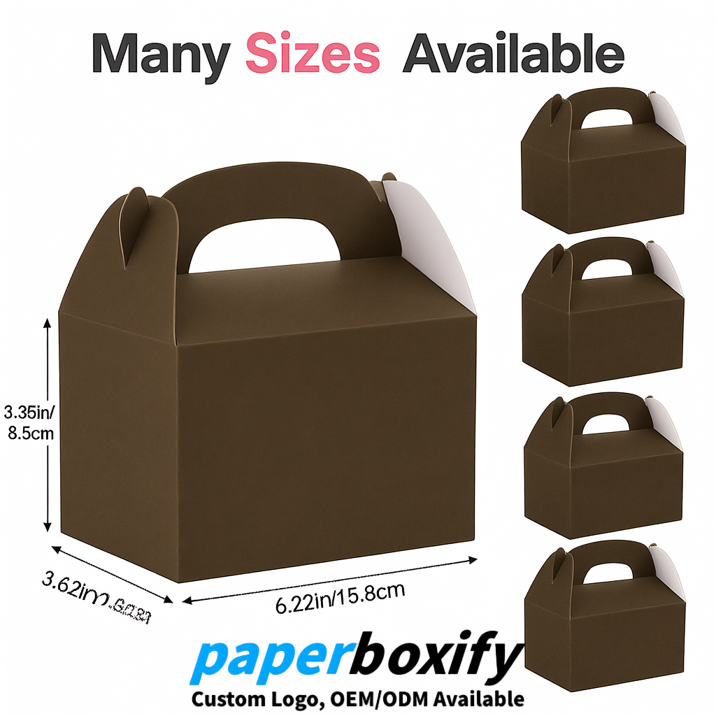 Umber Gable Boxes with Handles 6.22x3.35x3.62 inch Kraft Paper Party Favors Boxes in Bulk Umber Gable Boxes with Handles 6.22x3.35x3.62 inch Kraft Paper Party Favors Boxes in Bulk