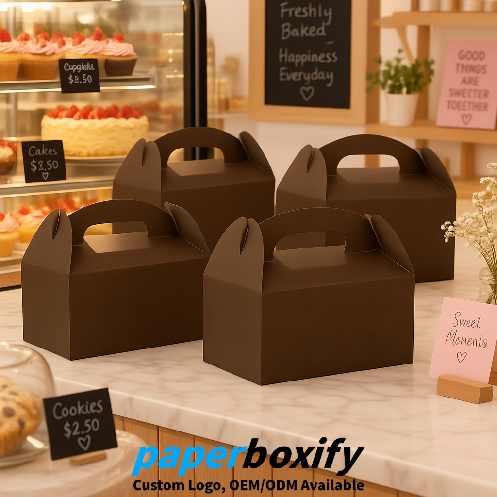 Umber Gable Boxes with Handles 6.22x3.35x3.62 inch Kraft Paper Party Favors Boxes in Bulk