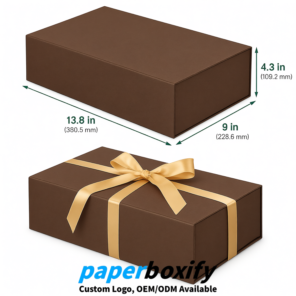 Umber Magnetic Closure Gift Box with Ribbon 13.8x9x4.3 inch Luxury Large Storage Box