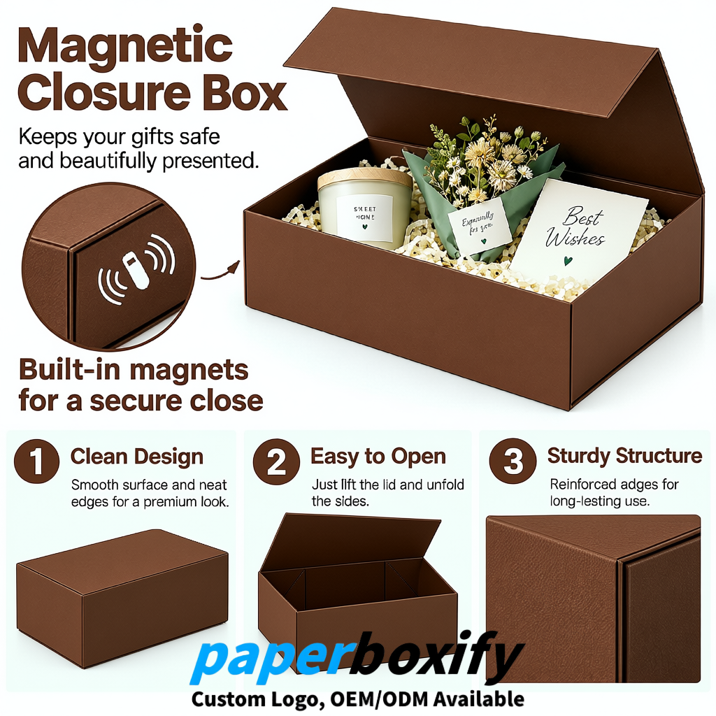 Umber Magnetic Closure Gift Box with Ribbon 13.8x9x4.3 inch Luxury Large Storage Box