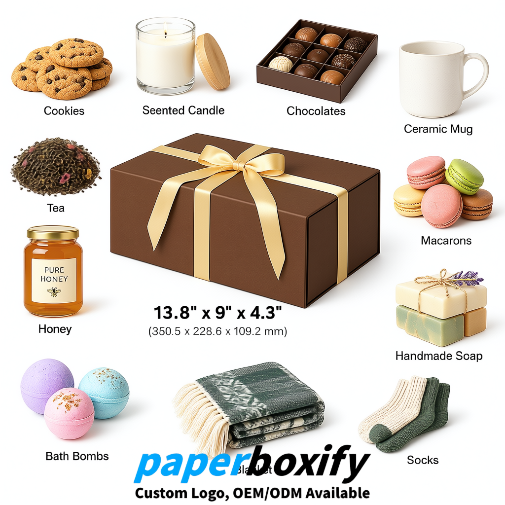 Umber Magnetic Closure Gift Box with Ribbon 13.8x9x4.3 inch Luxury Large Storage Box