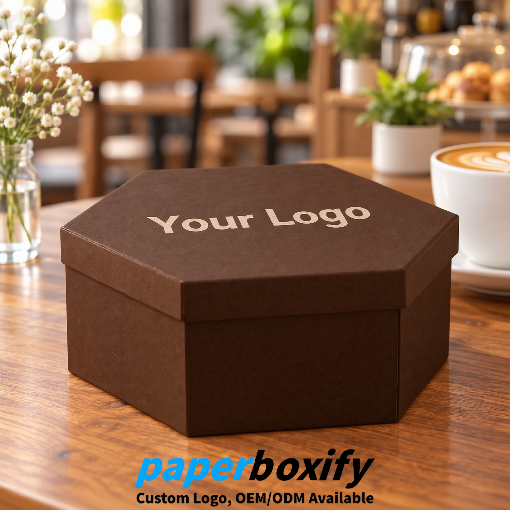 Umber Paper Hexagon Box with Lid - Biodegrade Paper Mache Gift Boxes Manufacturer