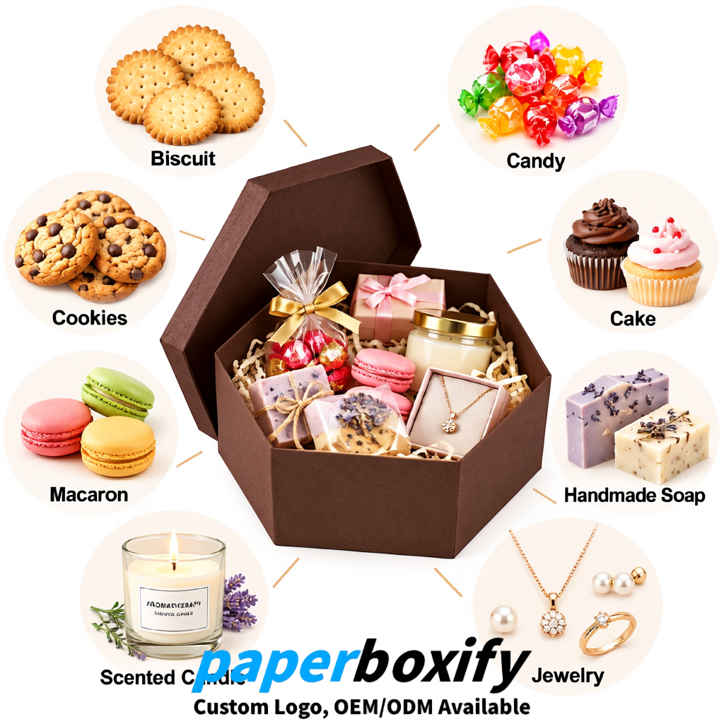Umber Paper Hexagon Box with Lid - Biodegrade Paper Mache Gift Boxes Manufacturer