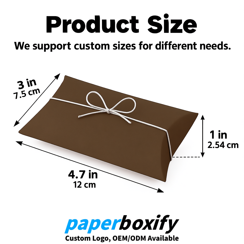 Bulk Umber Kraft Pillow Gift Boxes with Ties 4.7x3x1 inch for Candy & Favors