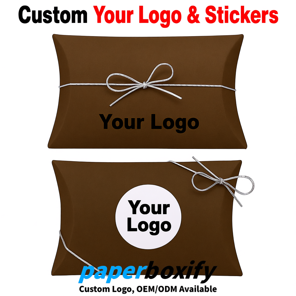 Bulk Umber Kraft Pillow Gift Boxes with Ties 4.7x3x1 inch for Candy & Favors