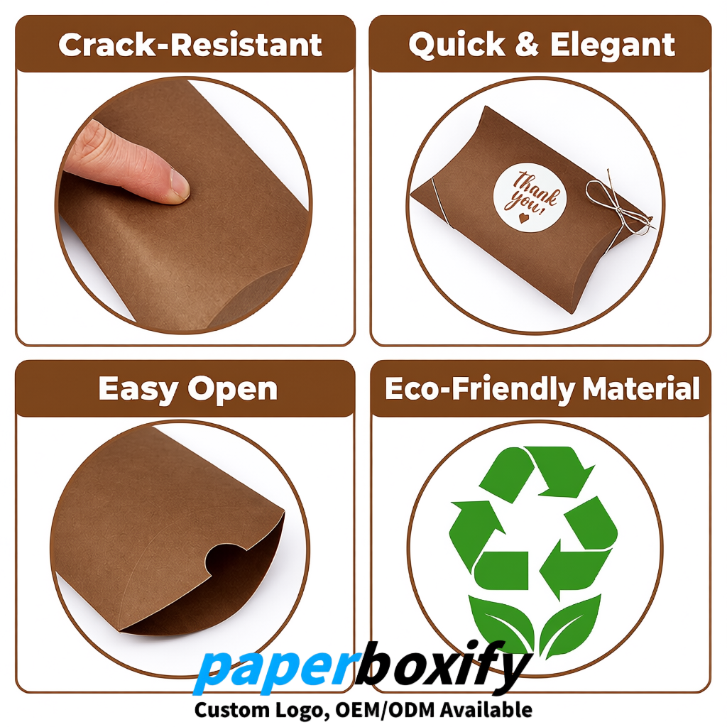 Bulk Umber Kraft Pillow Gift Boxes with Ties 4.7x3x1 inch for Candy & Favors
