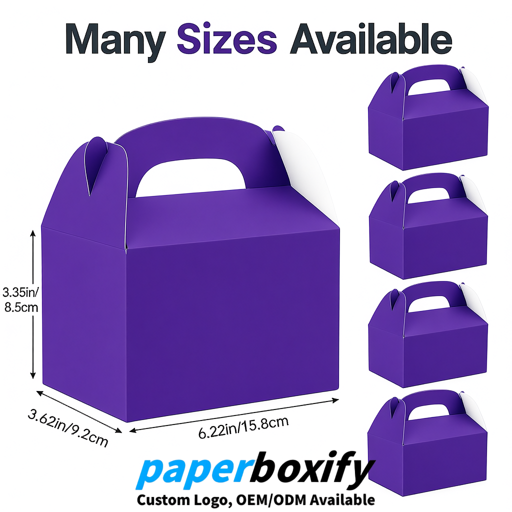Violet Gable Boxes with Handles 6.22x3.35x3.62 inch Kraft Paper Party Favors Boxes in Bulk
