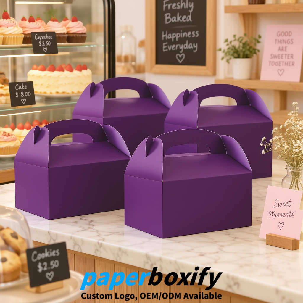 Violet Gable Boxes with Handles 6.22x3.35x3.62 inch Kraft Paper Party Favors Boxes in Bulk