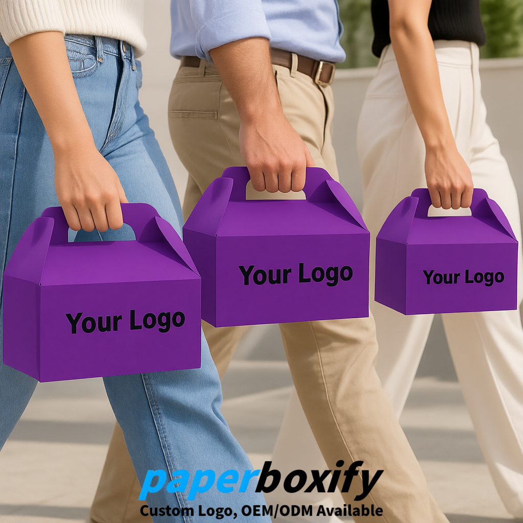 Violet Gable Boxes with Handles 6.22x3.35x3.62 inch Kraft Paper Party Favors Boxes in Bulk Violet Gable Boxes with Handles 6.22x3.35x3.62 inch Kraft Paper Party Favors Boxes in Bulk