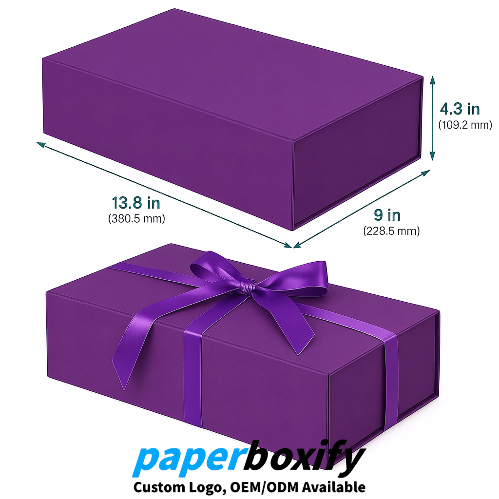 Violet Magnetic Closure Gift Box with Ribbon 13.8x9x4.3 inch Luxury Large Storage Box