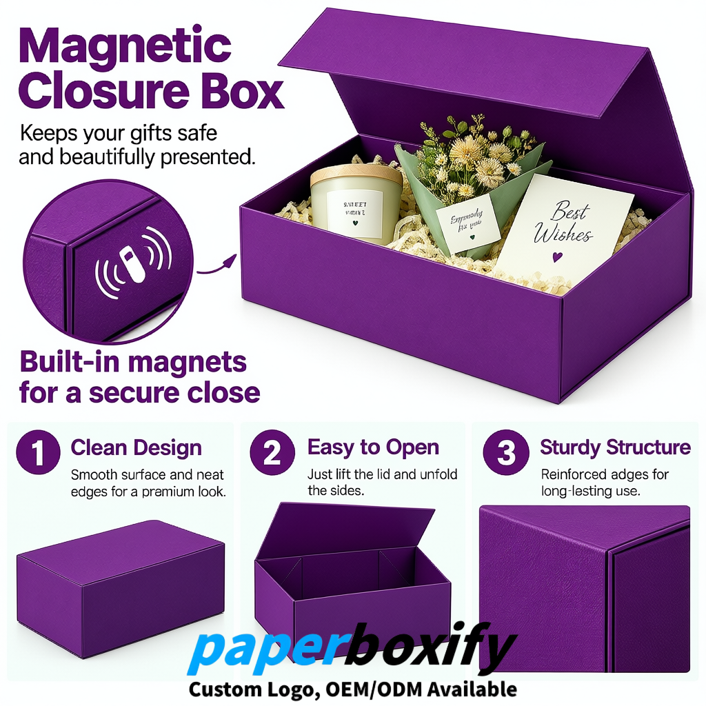 Violet Magnetic Closure Gift Box with Ribbon 13.8x9x4.3 inch Luxury Large Storage Box