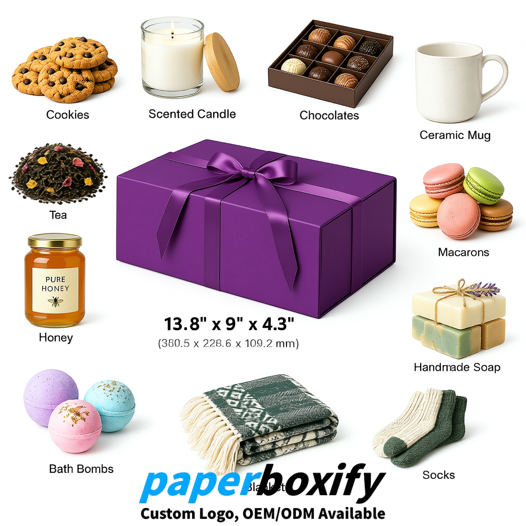 Violet Magnetic Closure Gift Box​ with Ribbon 13.8x9x4.3 inch Luxury Large Storage Box