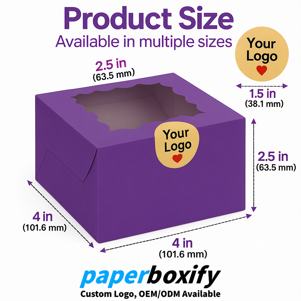 Violet Paper Cookie Boxes with Window and Stickers 4x4x2.5 inch