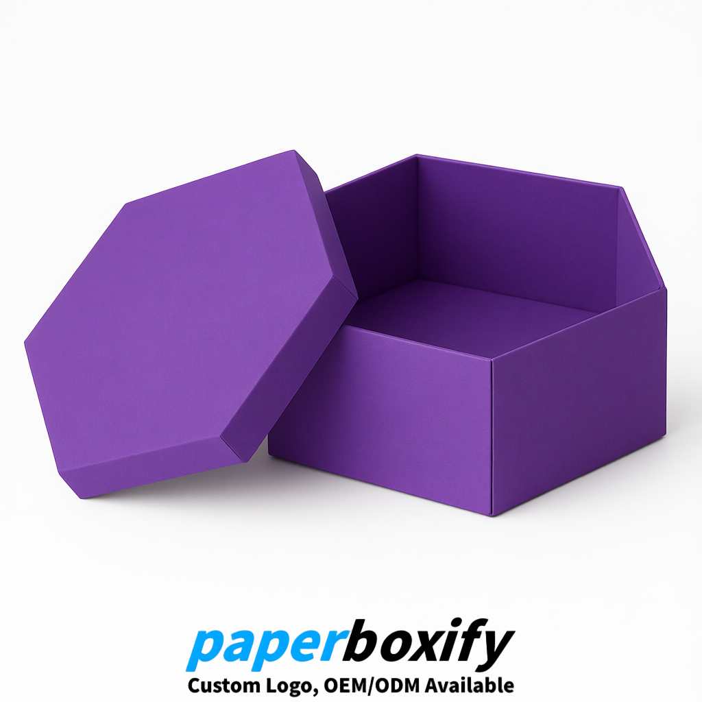 Violet Paper Hexagon Box with Lid - Biodegrade Paper Mache Gift Boxes Manufacturer
