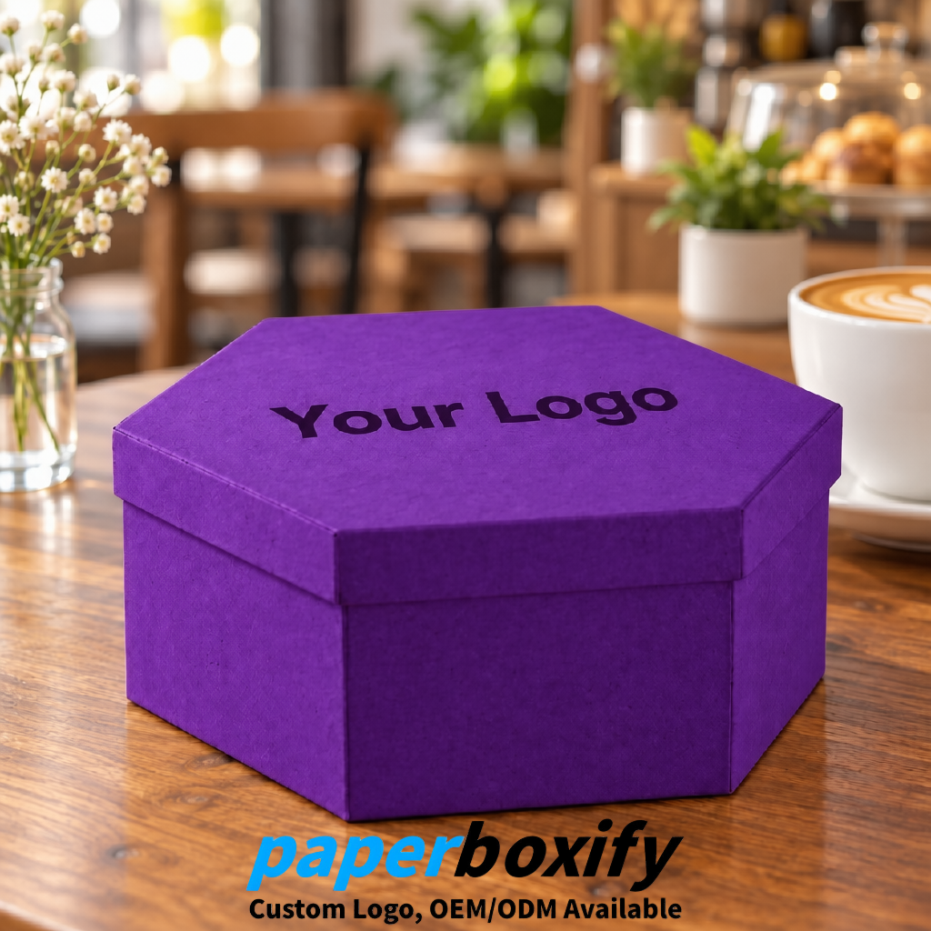 Violet Paper Hexagon Box with Lid - Biodegrade Paper Mache Gift Boxes Manufacturer