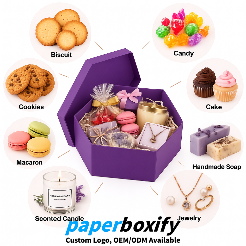 Violet Paper Hexagon Box with Lid - Biodegrade Paper Mache Gift Boxes Manufacturer