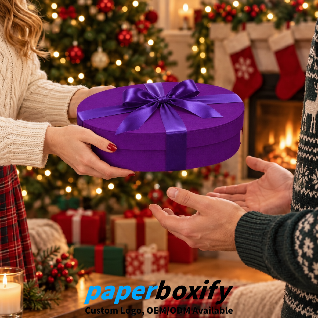 Violet Oval Paper Mache Boxes with Lids - Cardboard boxes Factory