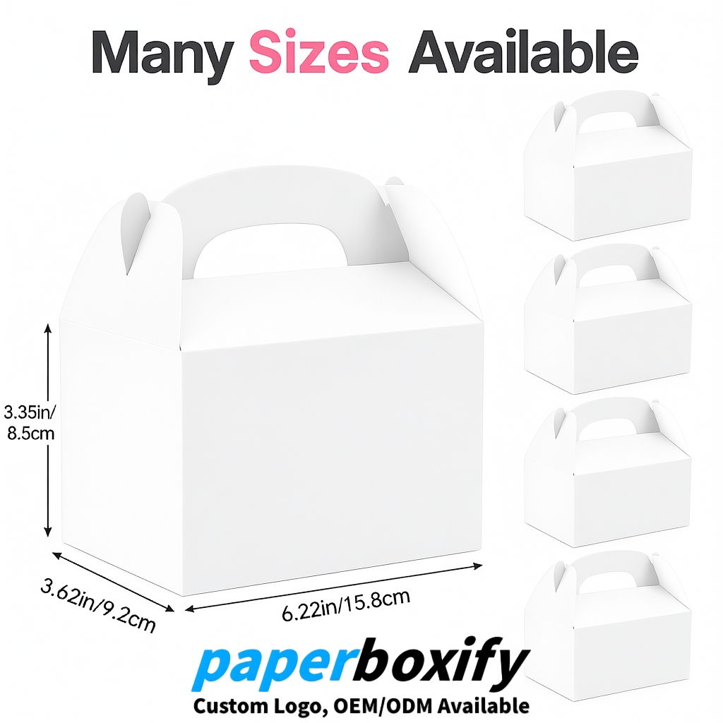 White Gable Boxes with Handles 6.22x3.35x3.62 inch Kraft Paper Party Favors Boxes in Bulk