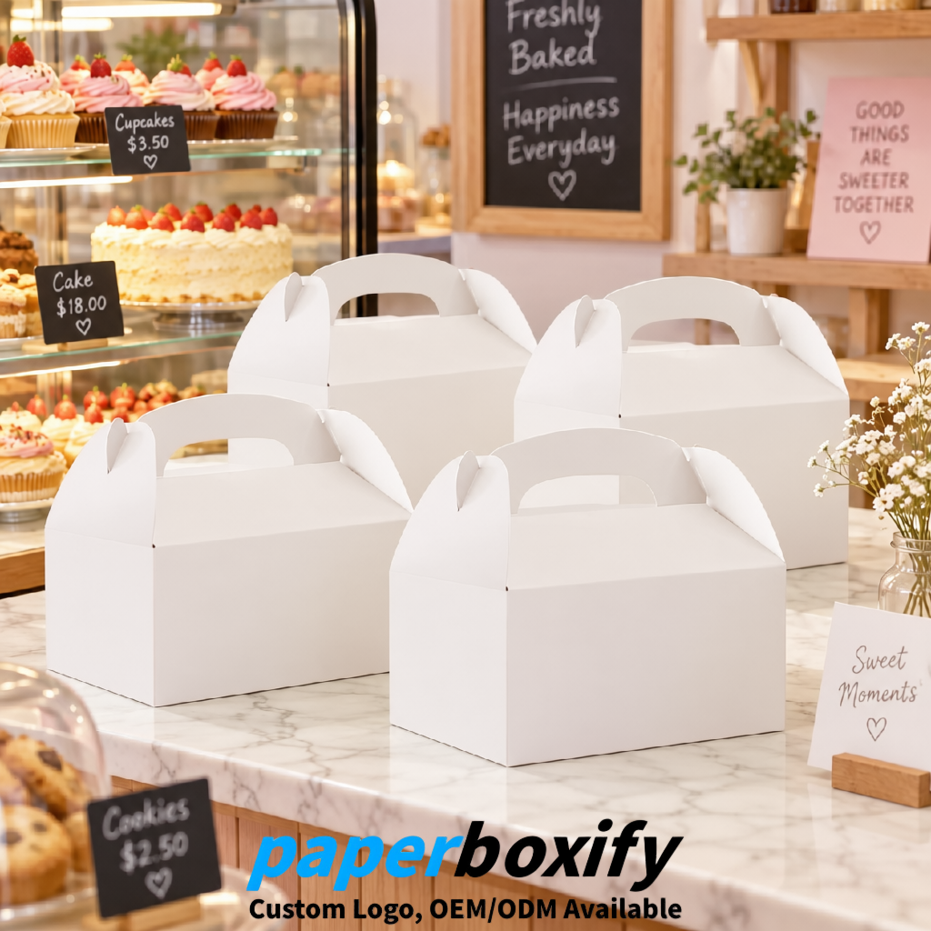 White Gable Boxes with Handles 6.22x3.35x3.62 inch Kraft Paper Party Favors Boxes in Bulk