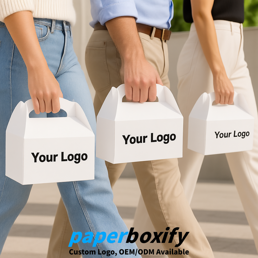 White Gable Boxes with Handles 6.22x3.35x3.62 inch Kraft Paper Party Favors Boxes in Bulk