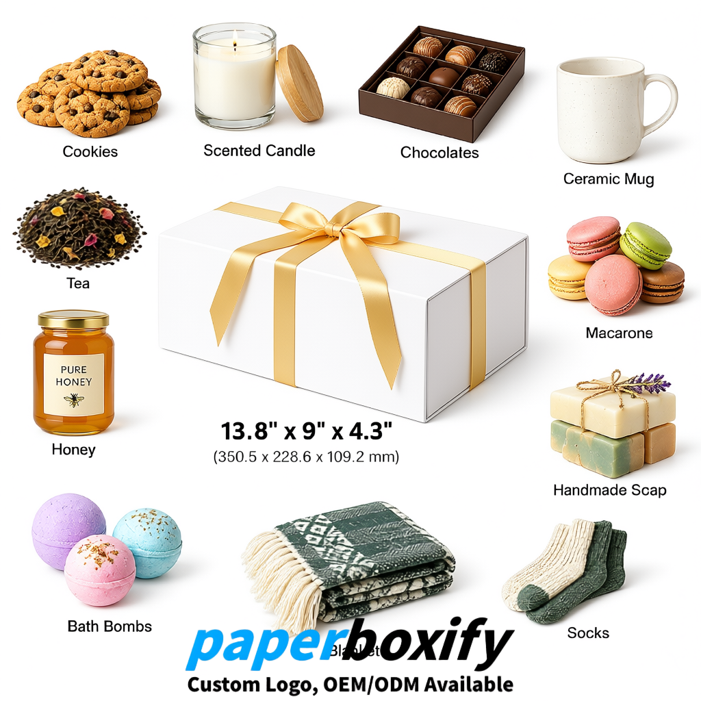 White Magnetic Closure Gift Box with Ribbon 13.8x9x4.3 inch Luxury Large Storage Box