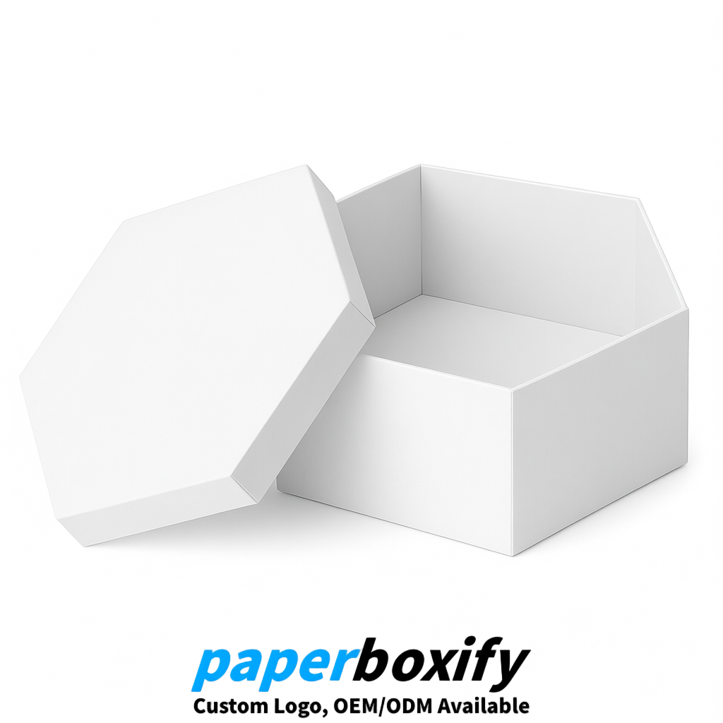 White Paper Hexagon Box with Lid - Biodegrade Paper Mache Gift Boxes Manufacturer