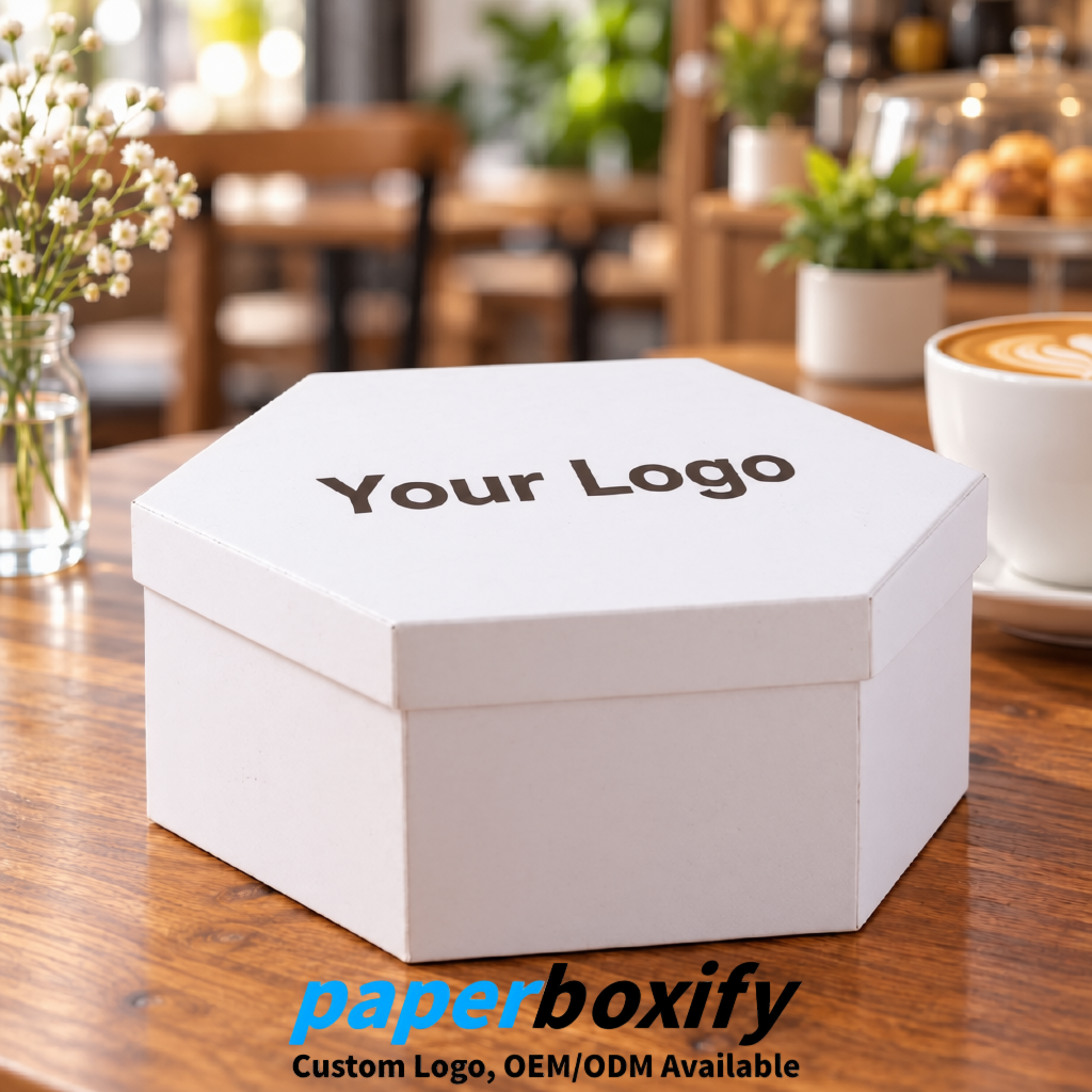 White Paper Hexagon Box with Lid - Biodegrade Paper Mache Gift Boxes Manufacturer