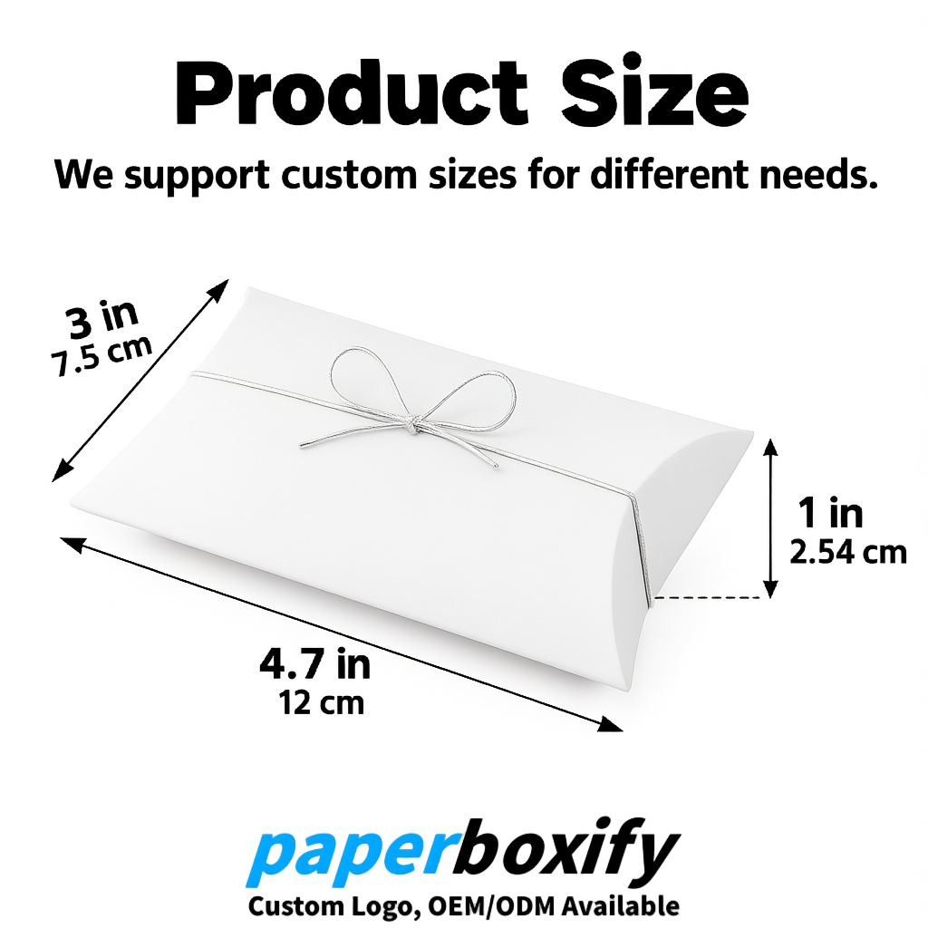 Bulk White Kraft Pillow Gift Boxes with Ties 4.7x3x1 inch for Candy & Favors