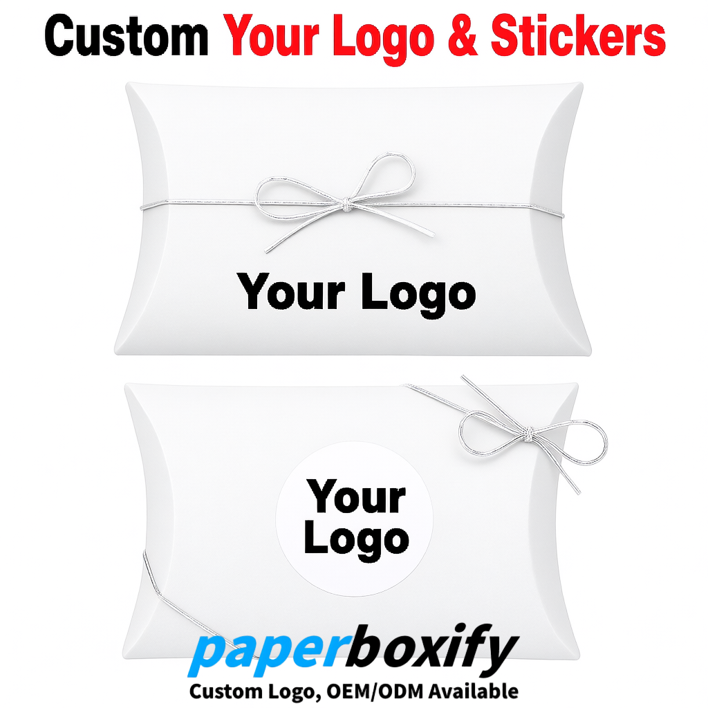 Bulk White Kraft Pillow Gift Boxes with Ties 4.7x3x1 inch for Candy & Favors