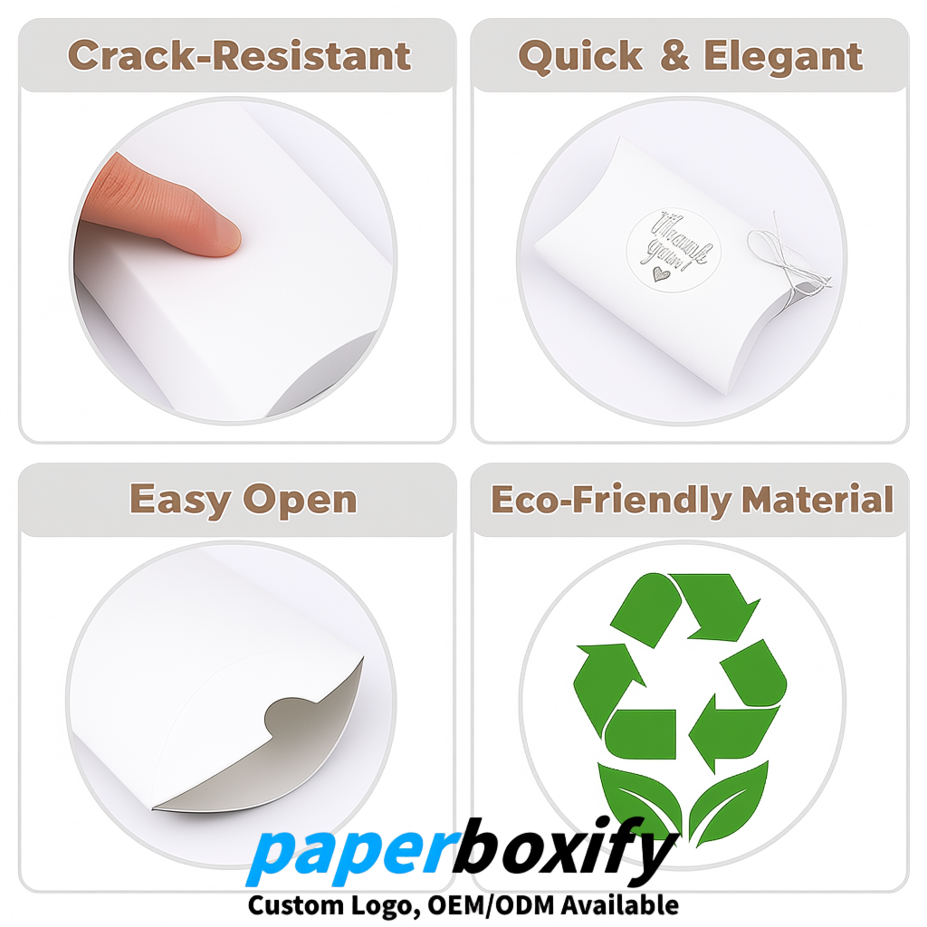 Bulk White Kraft Pillow Gift Boxes with Ties 4.7x3x1 inch for Candy & Favors