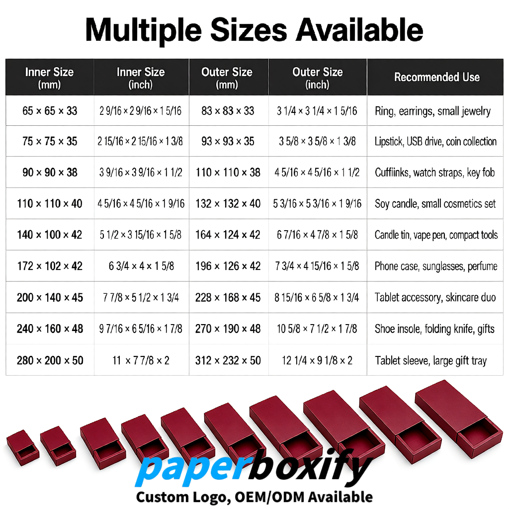 Wine Red Rectangle Kraft Paper Drawer Box 6x3x1.5 inch OEM/ODM Factory