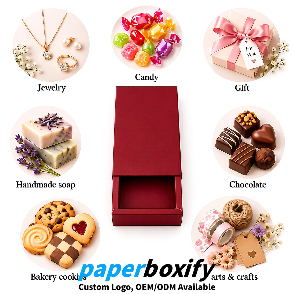 Wine Red Rectangle Kraft Paper Drawer Box 6x3x1.5 inch OEM/ODM Factory