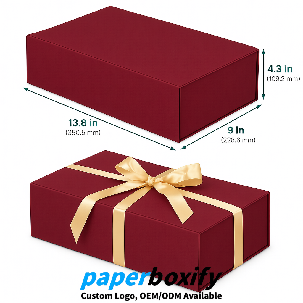 Wine Red Magnetic Closure Gift Box with Ribbon 13.8x9x4.3 inch Luxury Large Storage Box