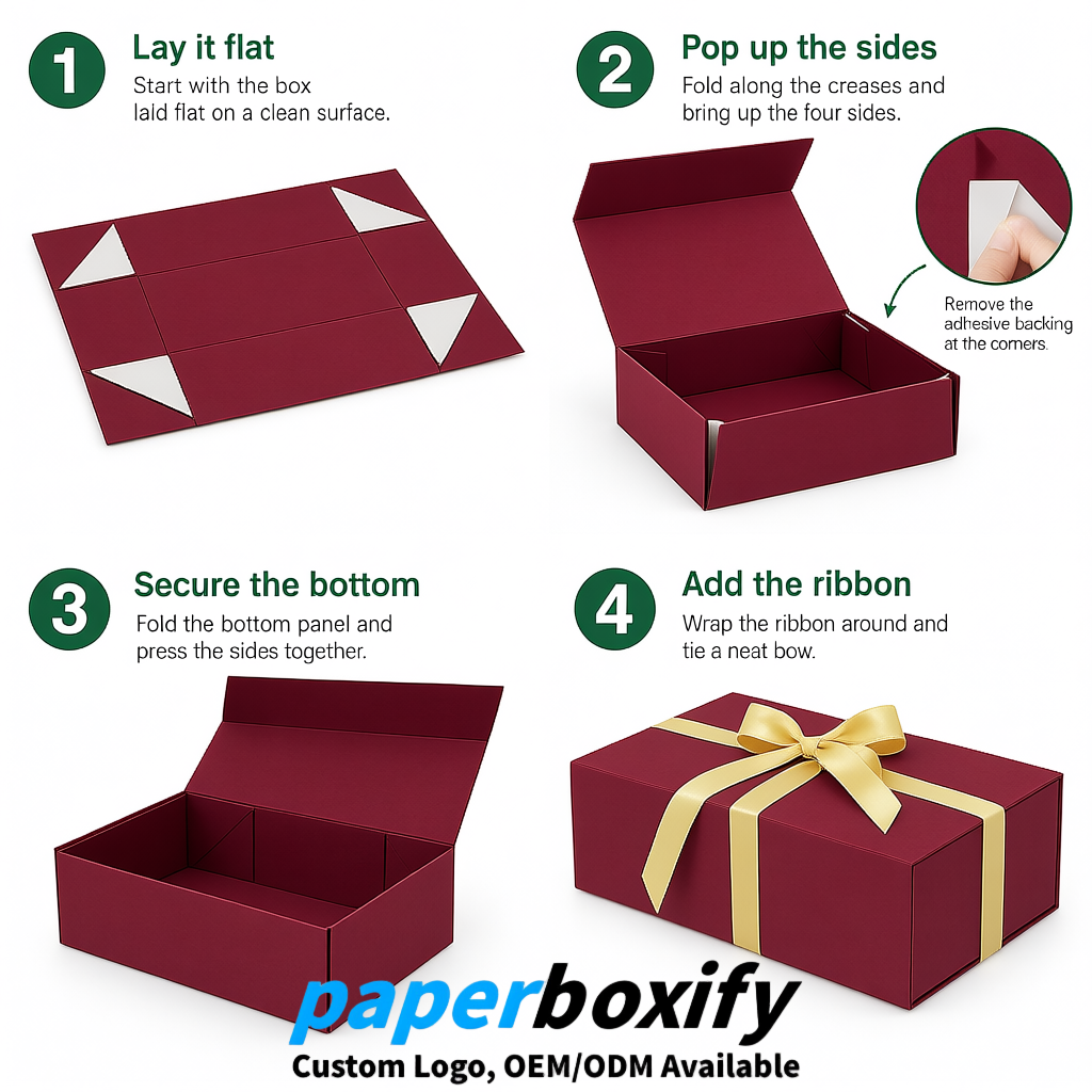 Wine Red Magnetic Closure Gift Box with Ribbon 13.8x9x4.3 inch Luxury Large Storage Box