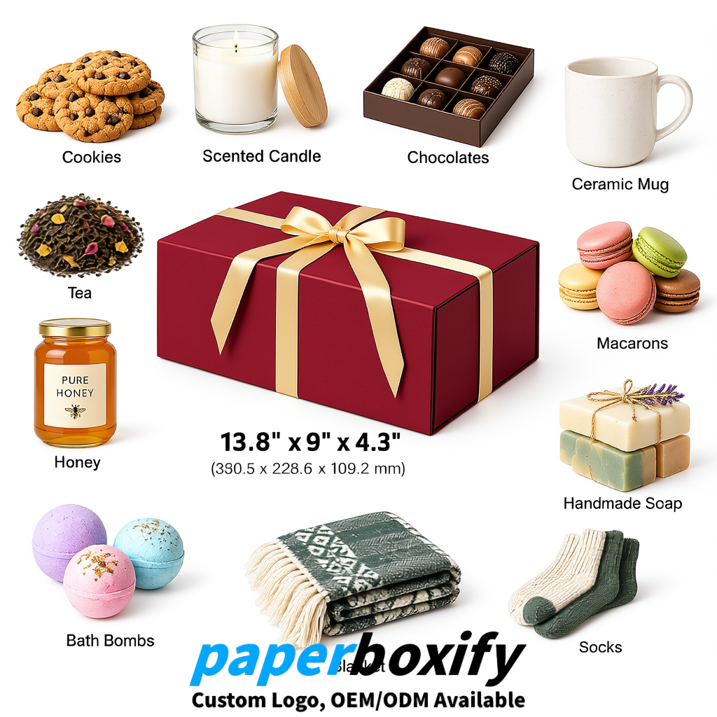 Wine Red Magnetic Closure Gift Box​ with Ribbon 13.8x9x4.3 inch Luxury Large Storage Box