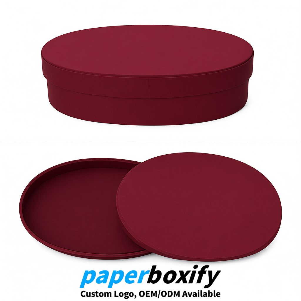 Wine Red Oval Paper Mache Boxes with Lids - Cardboard boxes Factory