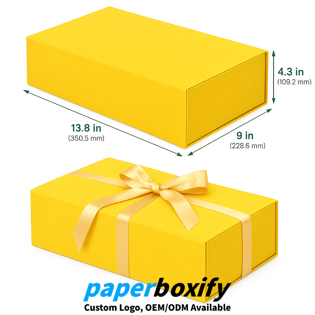 Yellow Magnetic Closure Gift Box with Ribbon 13.8x9x4.3 inch Luxury Large Storage Box