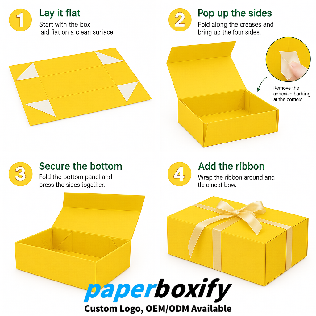 Yellow Magnetic Closure Gift Box​ with Ribbon 13.8x9x4.3 inch Luxury Large Storage Box