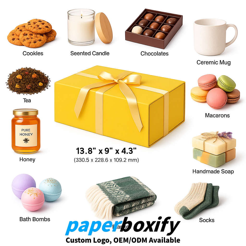 Yellow Magnetic Closure Gift Box with Ribbon 13.8x9x4.3 inch Luxury Large Storage Box
