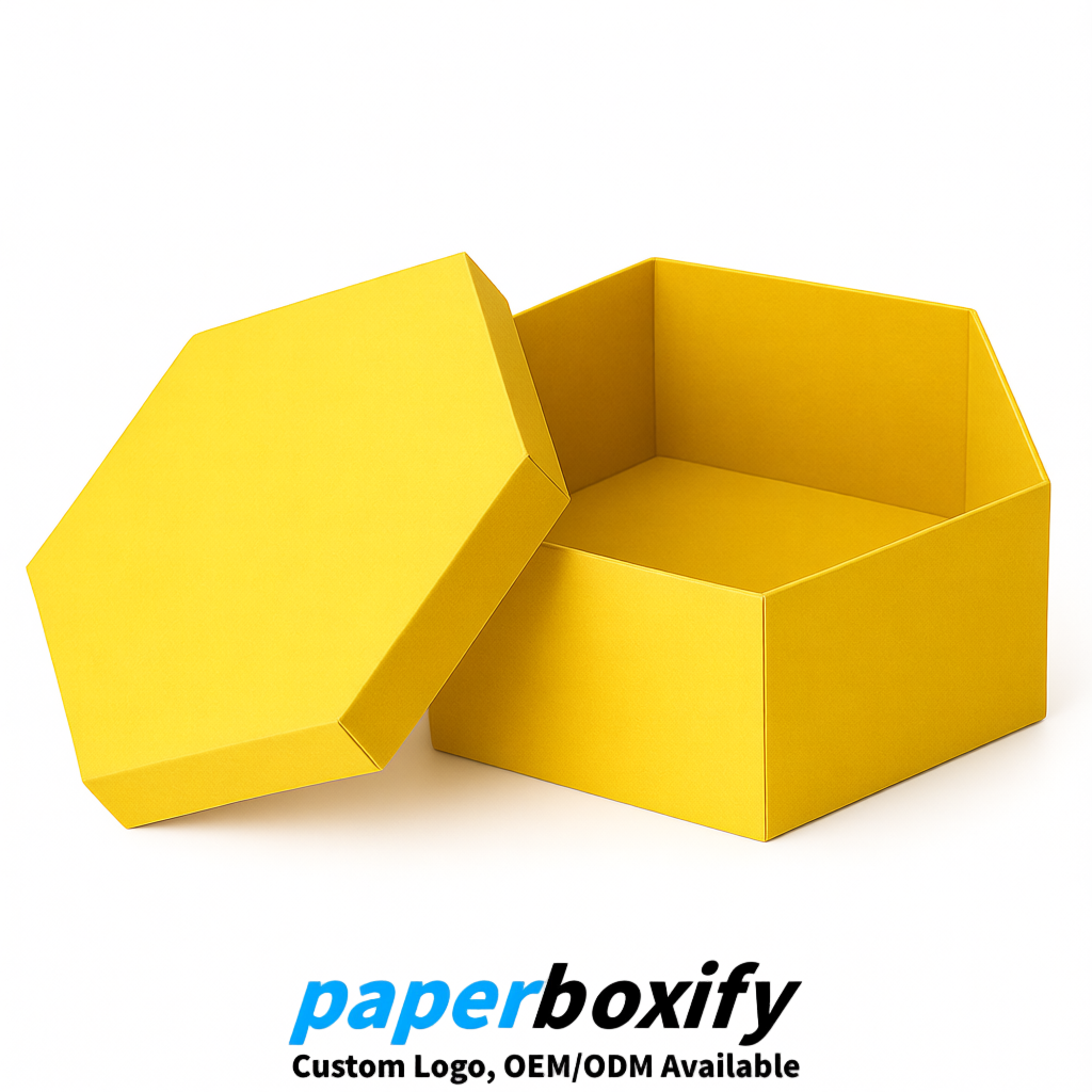 Yellow Paper Hexagon Box with Lid - Biodegrade Paper Mache Gift Boxes Manufacturer