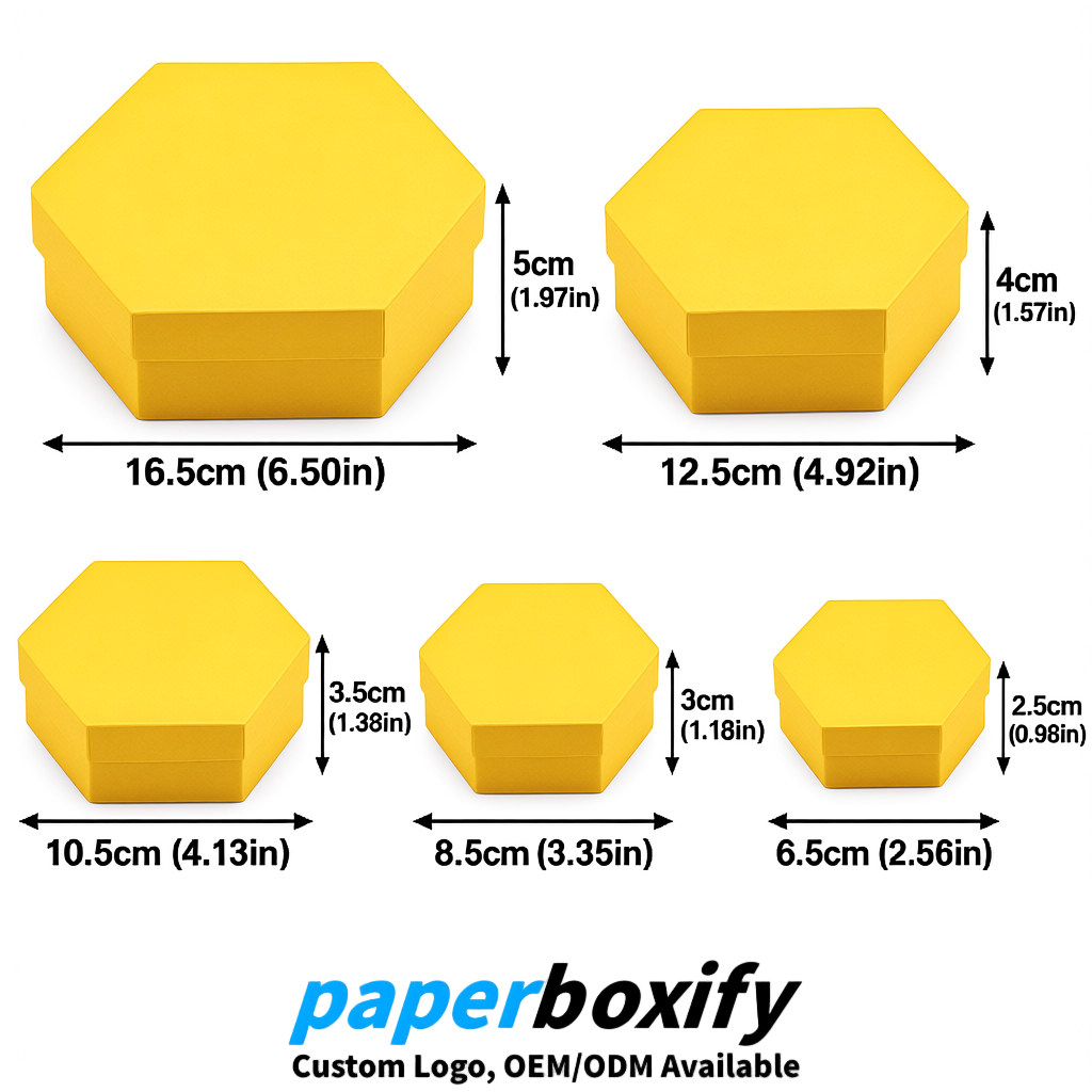 Yellow Paper Hexagon Box with Lid - Biodegrade Paper Mache Gift Boxes Manufacturer