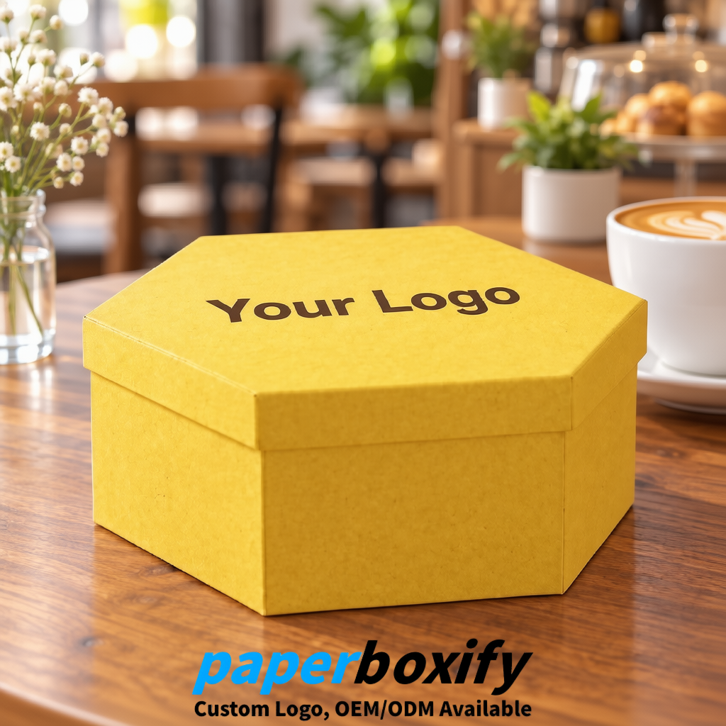 Yellow Paper Hexagon Box with Lid - Biodegrade Paper Mache Gift Boxes Manufacturer