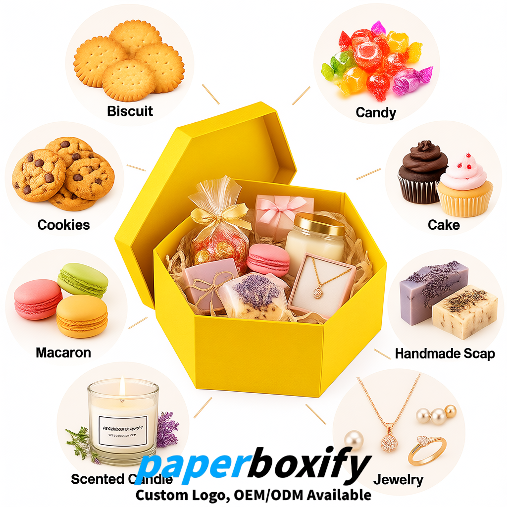 Yellow Paper Hexagon Box with Lid - Biodegrade Paper Mache Gift Boxes Manufacturer