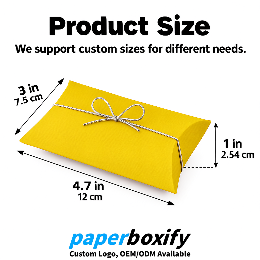 Bulk Yellow Kraft Pillow Gift Boxes with Ties 4.7x3x1 inch for Candy & Favors