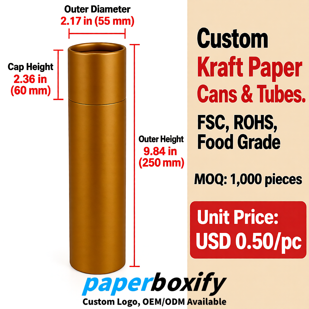 Amber Food Grade Kraft Paper Cans & Tubes | FSC, ROHS Certified OEM Factory
